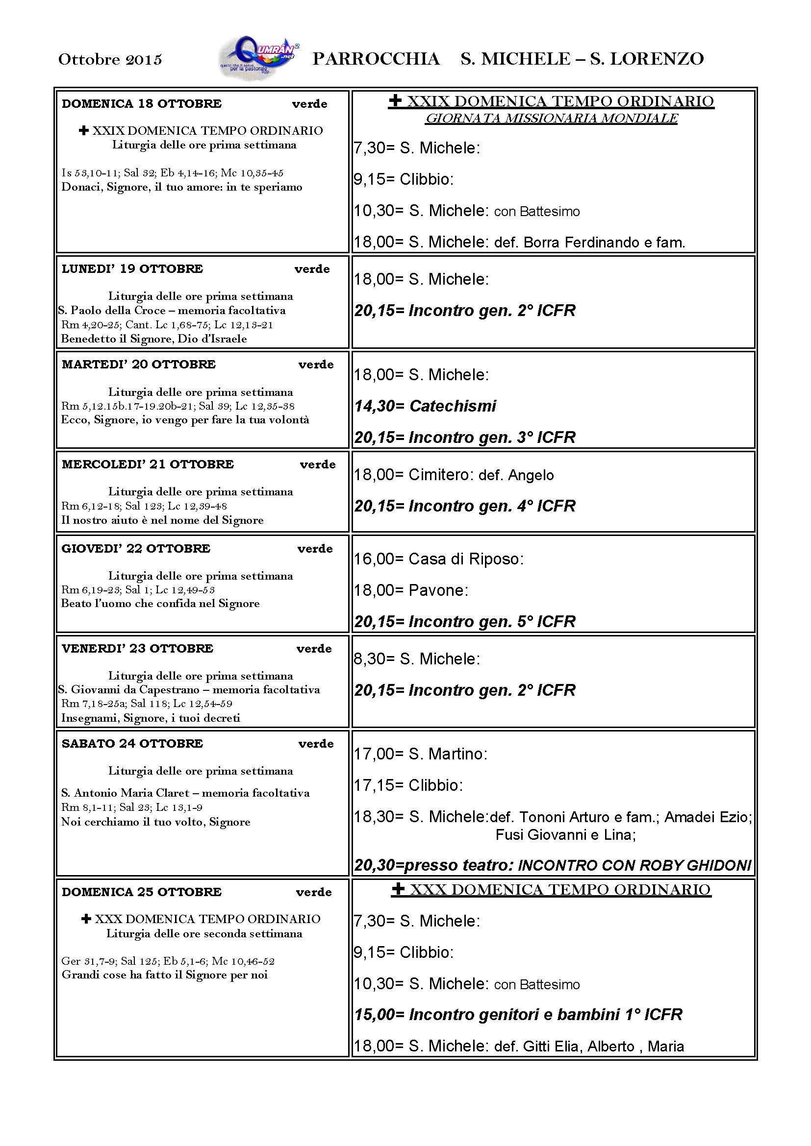 Programma XXIX-XXX Domenica Tempo Ordinario - anno B